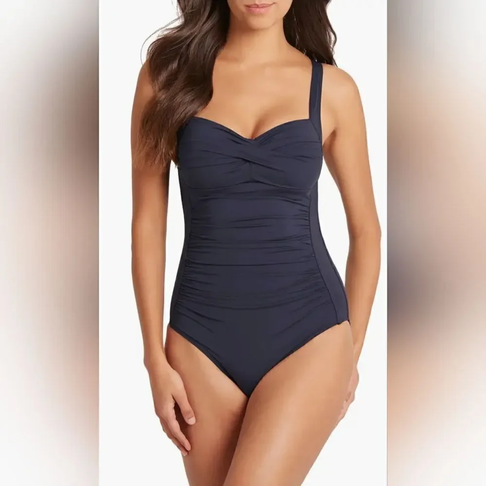 Sea Level Swim Eco Essentials Twist Front One Piece NWOT sz 12 Night sky blue